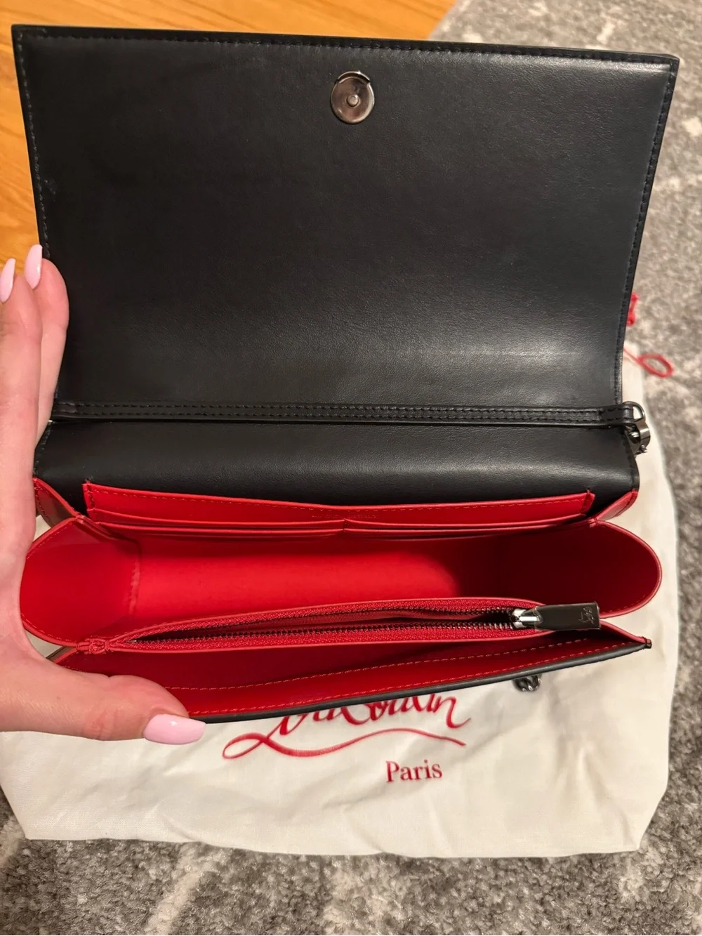 Christian Louboutin Black Leather Studded Crossbody with Red Shoulder Pad